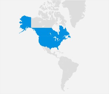 North America highlighted on world map
